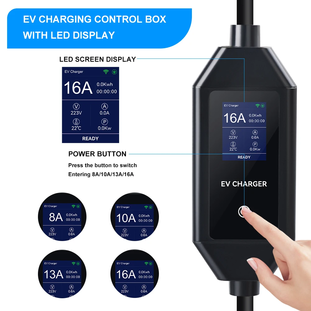 ADPOW 16A Type2 EV Chargers 3.5KW 5M Cable Adjustable Current Wallbox EVSE WIFI APP Control Electric Car Charging Accessories