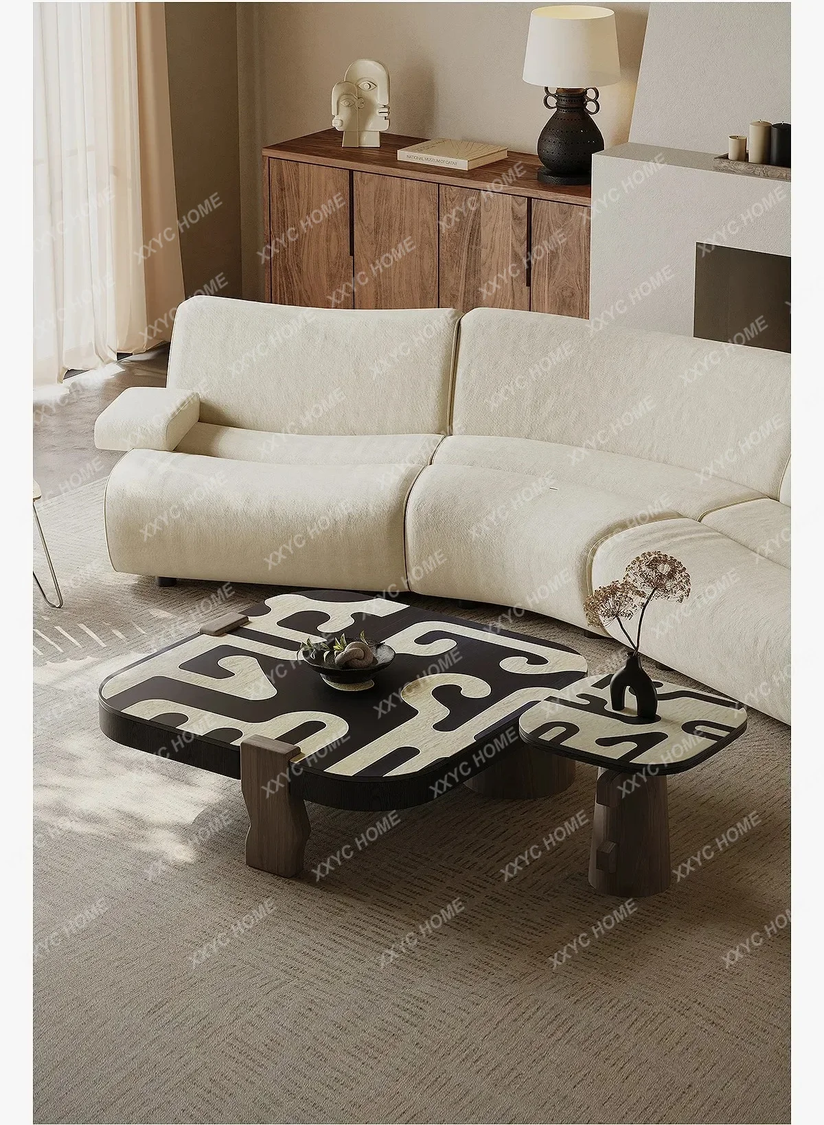 

BJ Retro Coffee Table Living Room Home New High-end Personalized Hand-painted Art Square Coffee Table Combination