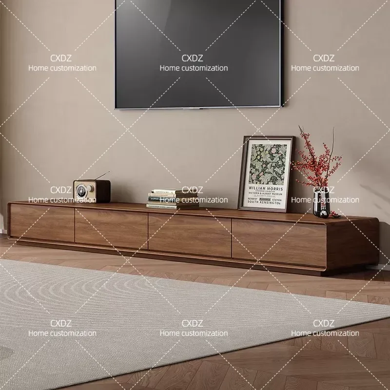Medieval TV cabinet, living room home 2025 new walnut retro solid wood custom TV cabinet floor