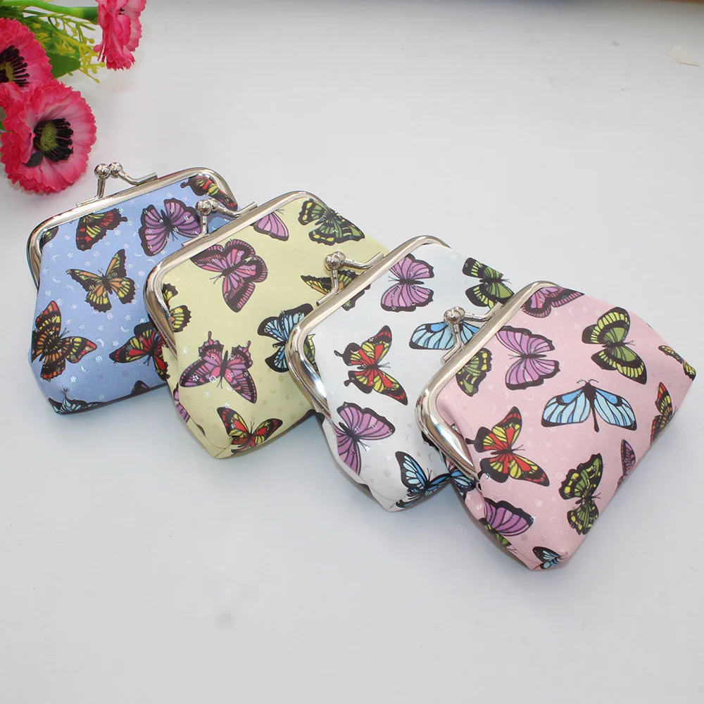 Gift PU Leather Kiss Lock Wallet Colorful Waterproof Butterfly Printed Pouch Polyester Small Zero Wallet Work