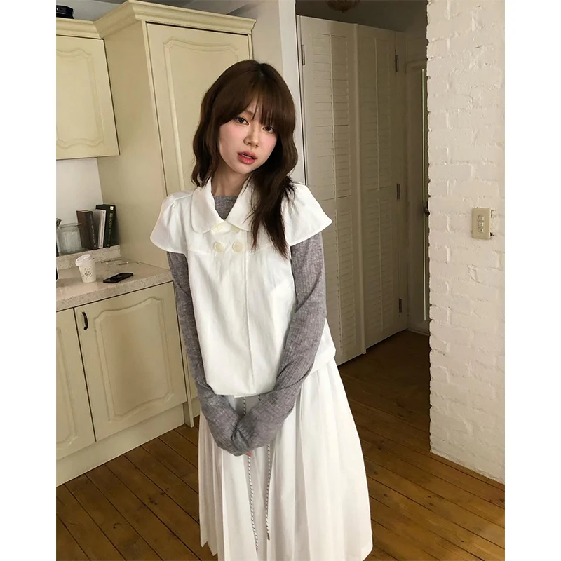 MEXZT Camicie nere vintage Donna Harajuku giapponese Camicette a maniche corte bianche con sbuffo corto Estate Coreano Design casual Top Nuovo