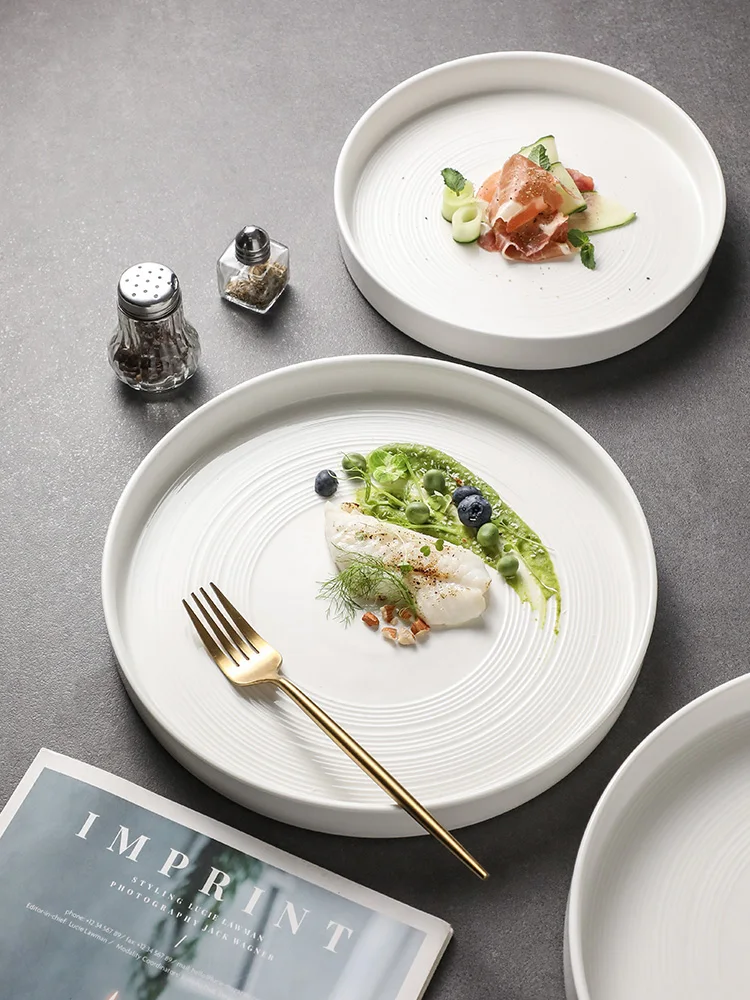 

Nordic Luxury White Cerc Dinner Plate Pasta Salad Plate Deep Di Steak Dinnerware Set Home Use round ape Soup Plate