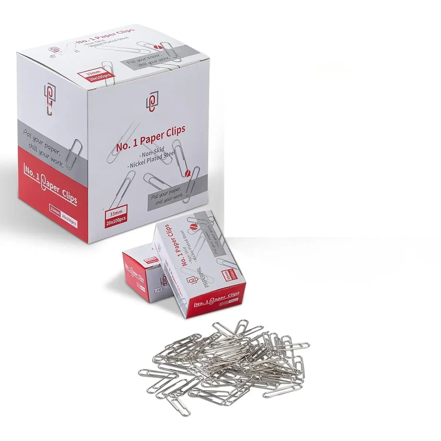 

1 Non-slip paper clips, 2000 medium size paper clips (100 per box), large volume paper clips for office, school and personal use