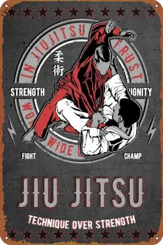 Jiu Jitsu BJJ Ju Jutsu Metal Tin Sign Martial Arts Vintage Poster Man Cave Decor