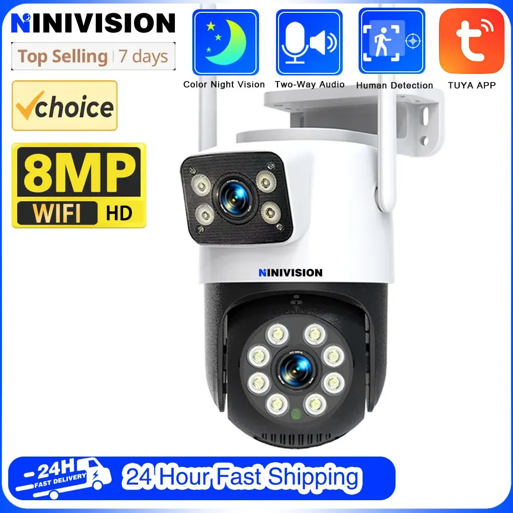 

8MP 4K Wifi IP Camera Dual Screens Night Vision PTZ Video Surveillance Camera Outdoor Human Detection CCTV Security Camera Tuya