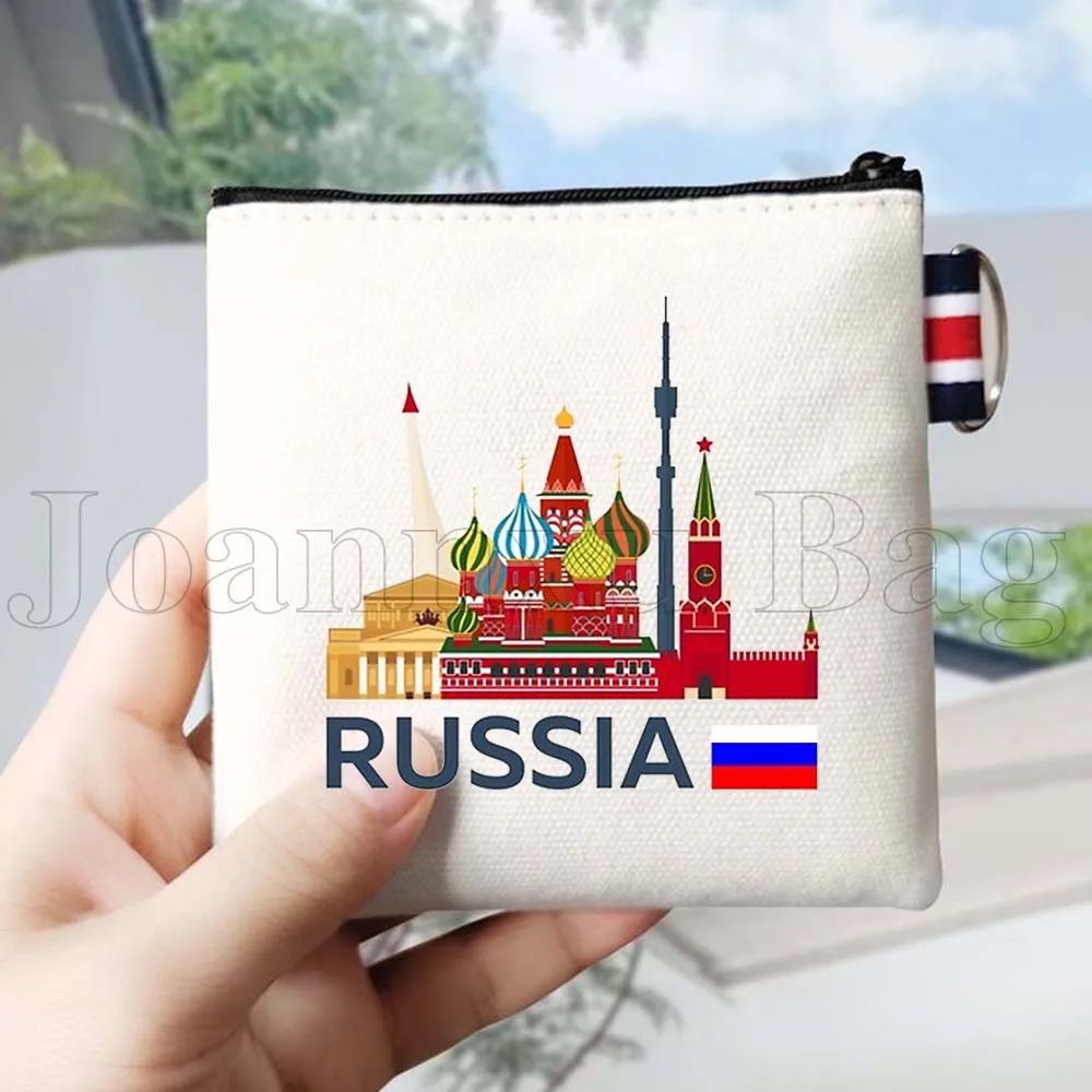 

Кошелек-монетница из холста с картой России и флагом, кошелек с узором матрешки из Москвы, маленький чехол-держатель для ключей и карт для девочек, подарок