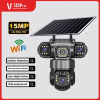 V380 Pro WiFi Solar Camera Outdoor 15MP 8K Triple Lens Triple Screen Security Video Monitor Night Vision Waterproof CCTV Camera
