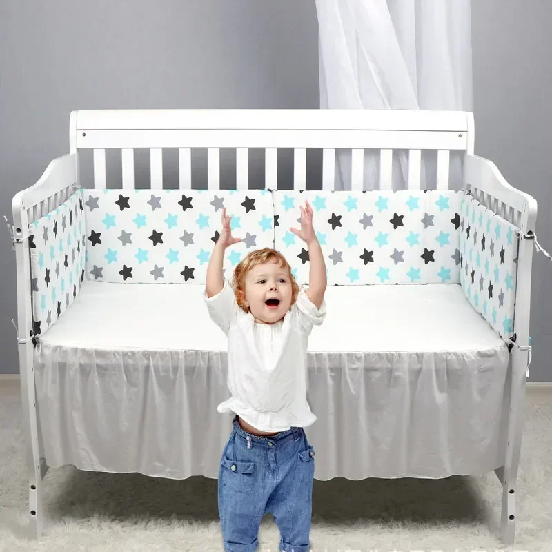 Bumper tempat tidur bayi cetak, katun panjang Set tempat tidur baru lahir untuk anak laki-laki Perempuan Bayi samping tempat tidur pelindung kamar 30*130cm