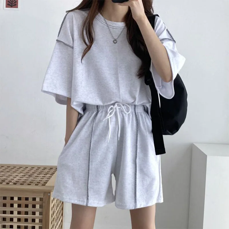 Summer Clothing For Women T-shirts+Wide Leg Shorts Two Piece Sets Ladies Casual Outifits Korean Fashion Solid Color Tracksuit