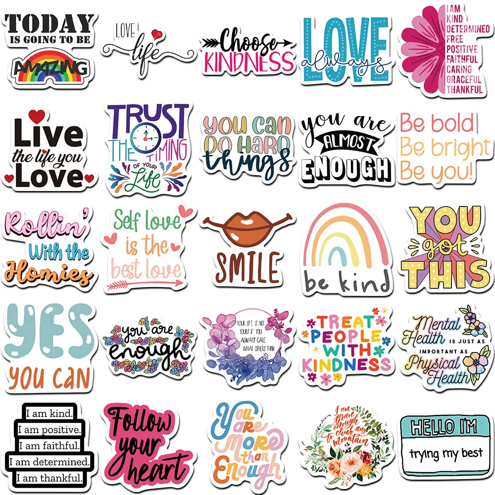 52pcs Inspirational Quote Stickers Pack Positive Decals for Water Bottle Laptop Phone Skateboard Helmet Gifts for Teens Kids