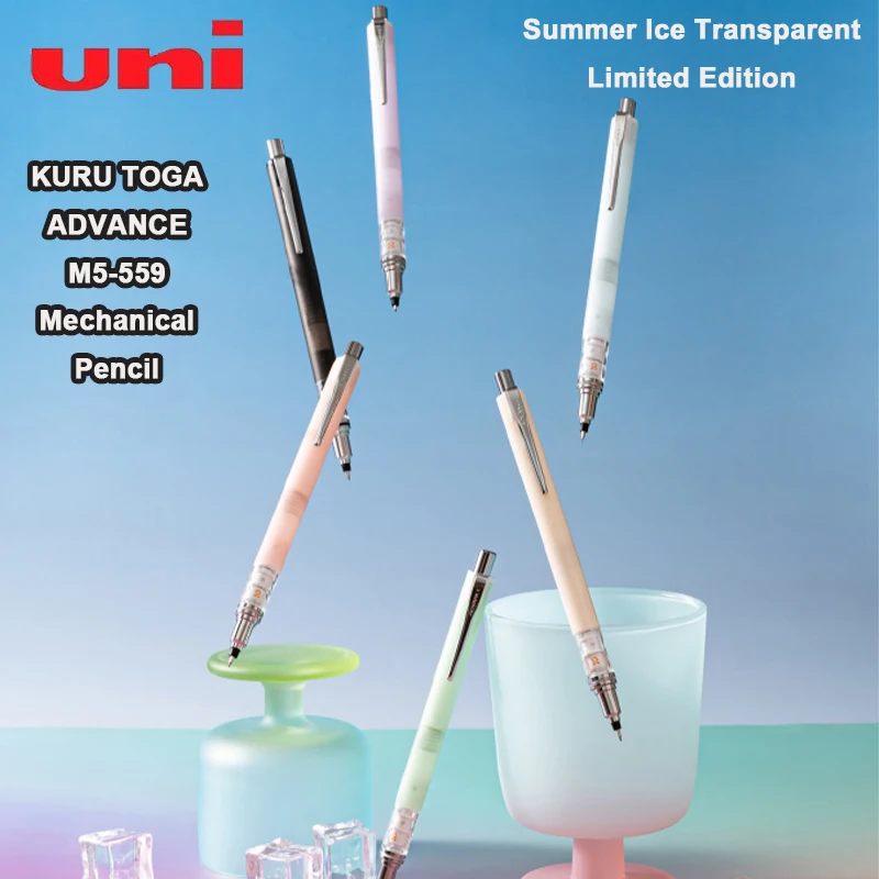 Uni M5-559 Mechanical Pencil Summer Ice Macaron Color 0.5mm 2x Auto Rotation Transparent Body Retractable Nib Students Supplies