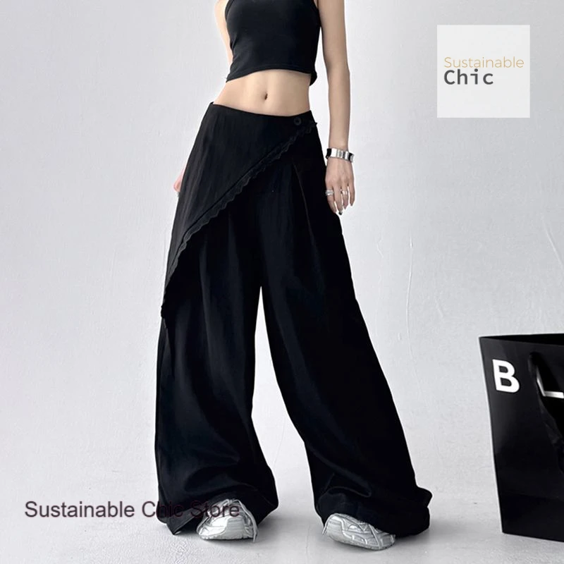 Summer new solid color high waist slim straight pants female American fashion design relaxed Joker casual wide-leg pants.