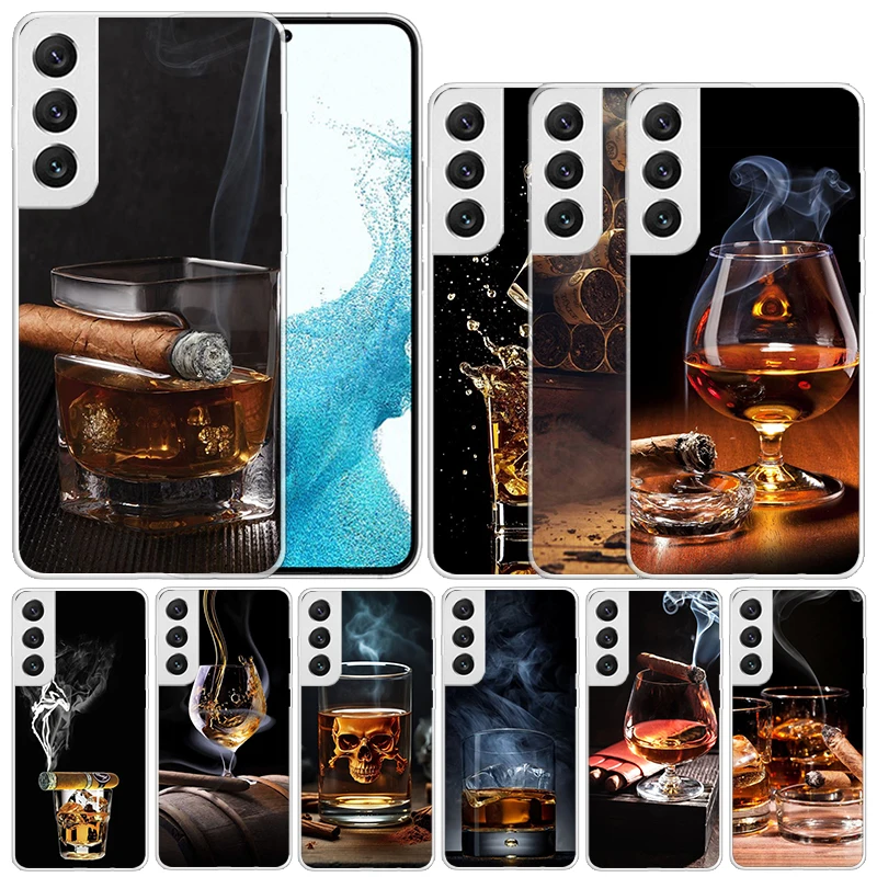 Cigar Whiskey Ice Drink Soft Cover for Samsung Galaxy S24 S23 S22 S21 Ultra Print Phone Case S20 FE S10 Plus S10E S9 S8 + Coque