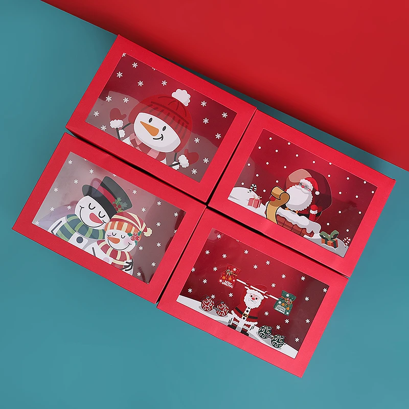 

Christmas Candy Box With PVC Clear Window Cookie Cake Packaging Box Merry Christmas Decorations For Home Navidad New Year Gifts