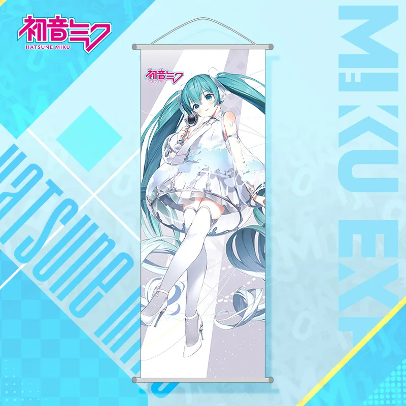 Hatsune miku decoração do quarto decoração de parede dos desenhos animados hatsune miku pendurado pintura rolo longo presente do feriado anime bens suporte
