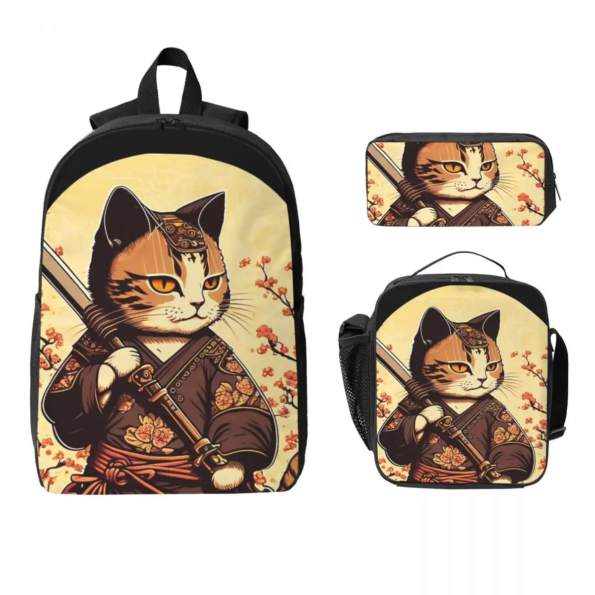 

Cats Anime Samurai Sword Backpack Student Boys Girls BookBag School Bag Laptop Shoulder Bags 3ps Insulated Lunch Bag Pencil Case