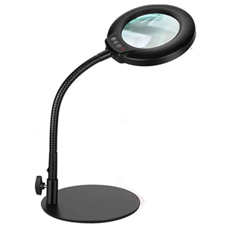 

AA01-Flexible Gooseneck Lighted Magnifier With Stand 5 Color Modes Dimmable USB Reading Eye Protection Study Lamp