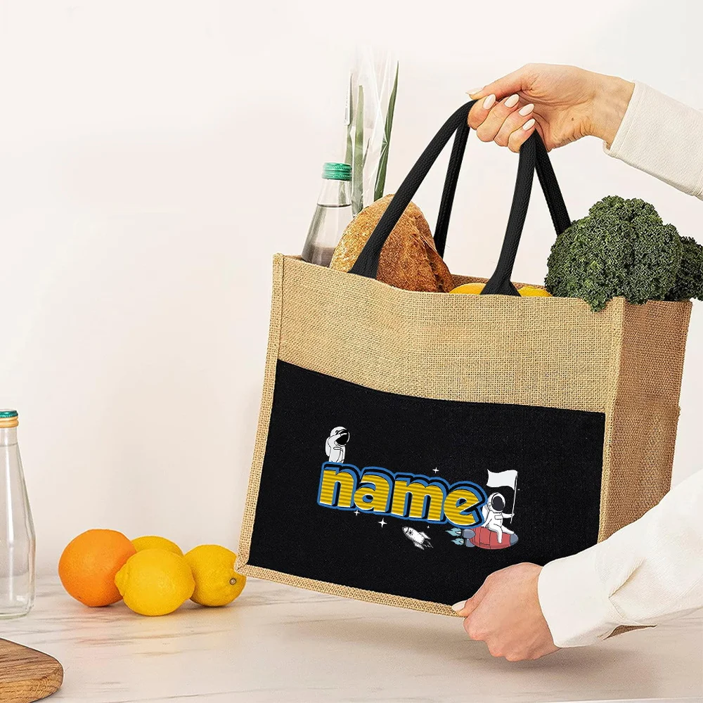 Personalized Customization Name Shopping Bag Jute Shoulder Bag Handheld Portable Storage Bag Customized Product
