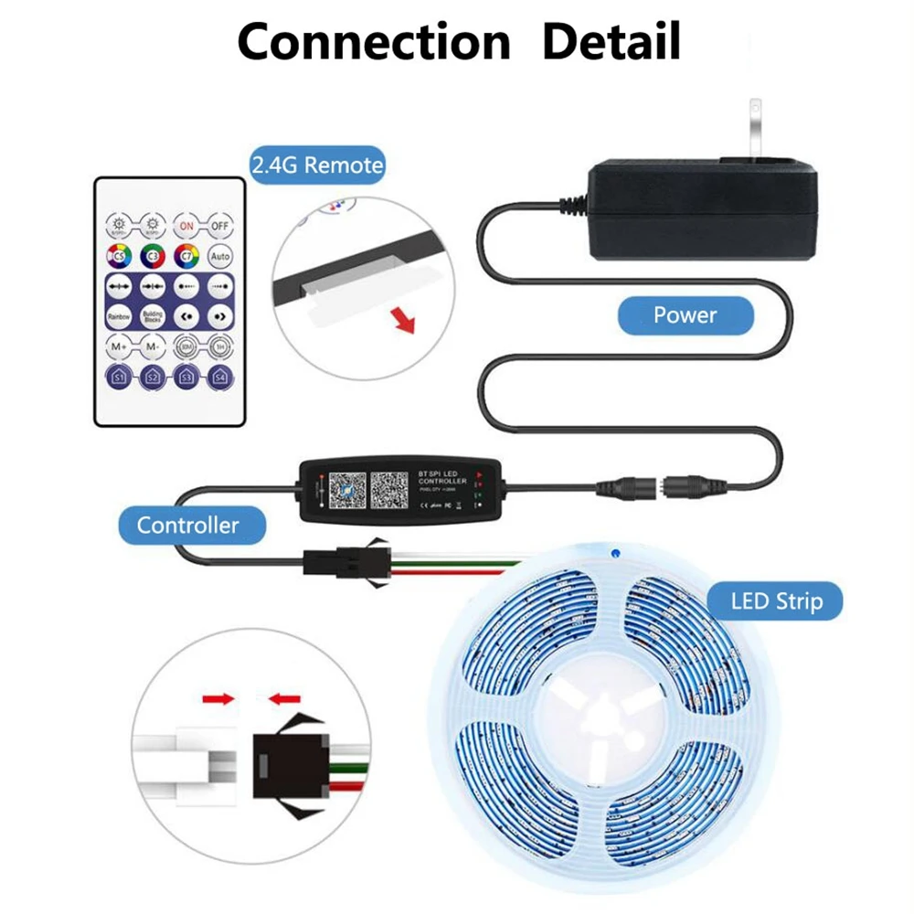 WS2812B WS2811 RGB LED Controller Bluetooth Music Built-in MIC 28Keys Remote Control WS2812 Individually Addressable LED Strip