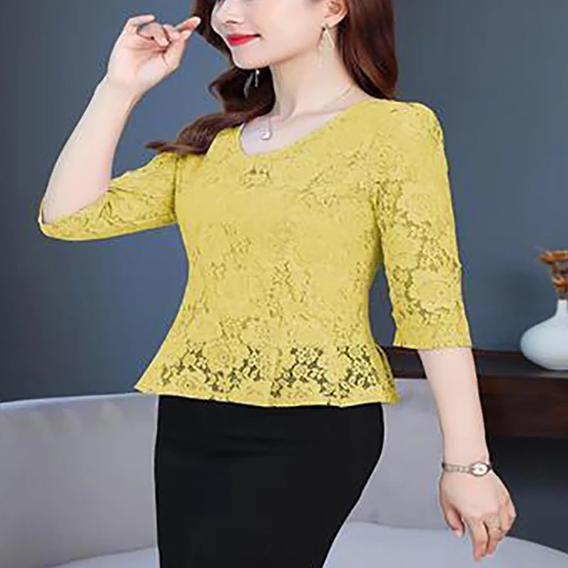 Fashion V-Neck Spliced Lace Folds Hollow Out Blouse Women\'s Clothing 2023 Summer New Oversized Casual Pullovers Sweet Shirt