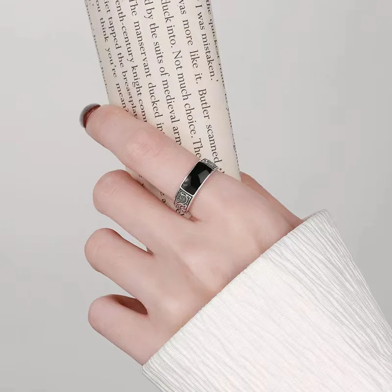 

Retro dragon pattern ring, personalized open-ended ring, fashionable and simple ethnic style, black men's single ring