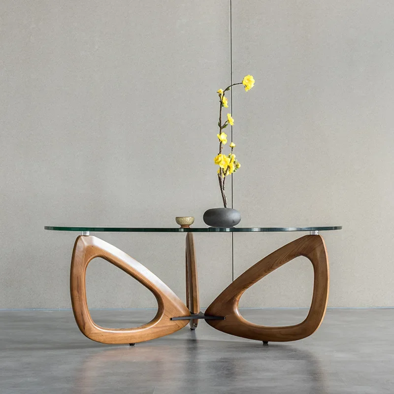 Coffee table simple modern style small apartment living room home designer creative solid wood ash wood tempered glass