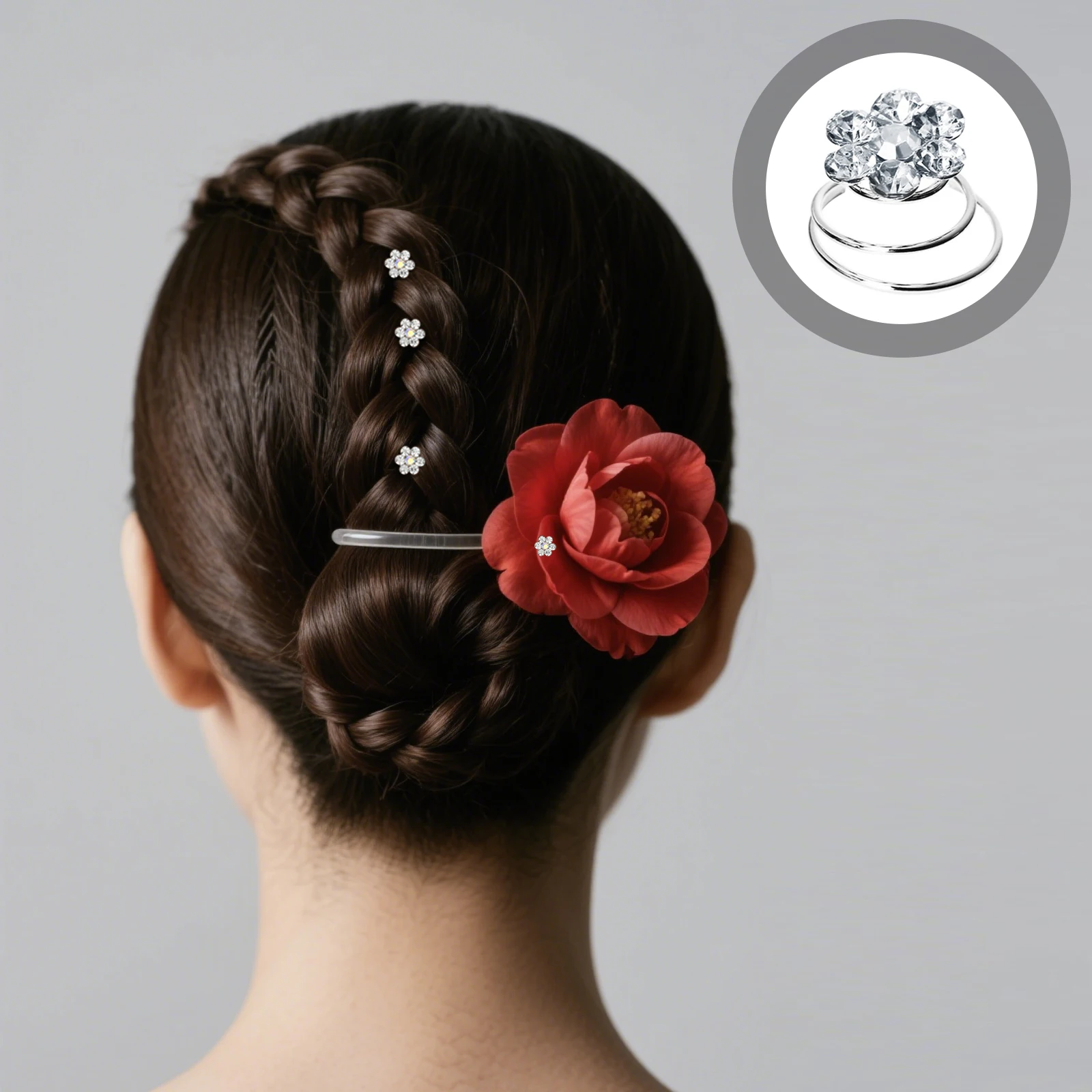 

12pcs Spiral Clips For Women Crystal Silver Alloy Rhinestone Flexible Durable Easy To Use All Types Long Lasting Twist Clockwise