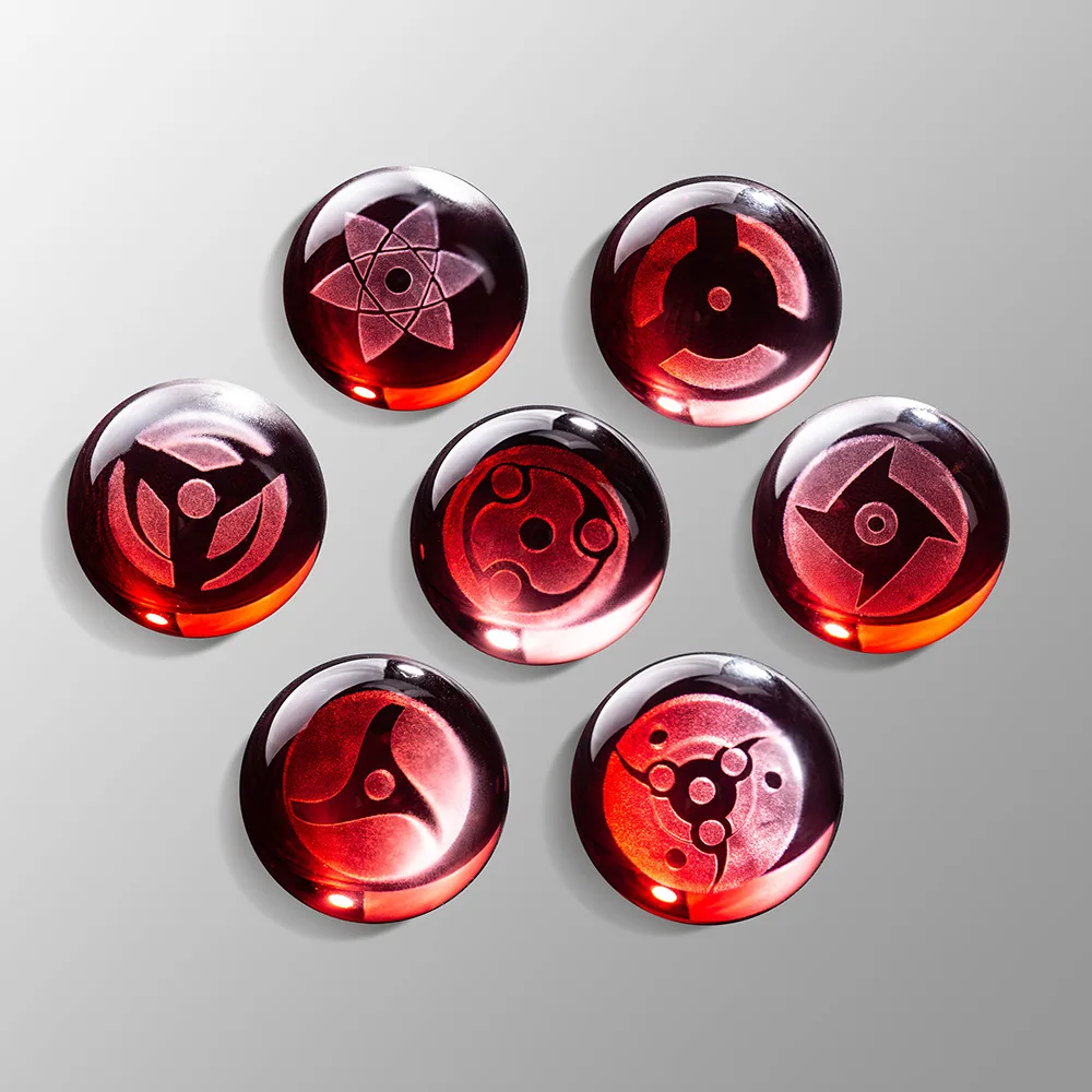 7PC Glass Luminous Transparent Red Crystal Ball Creative Desktop Figurines Solid Wood Base Modern Cartoon Home Decoration