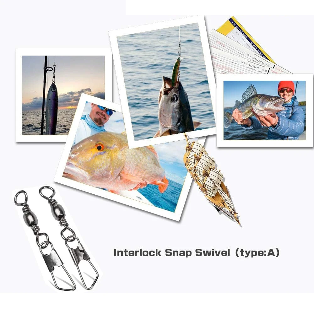 PRO BEROS 50Pcs Fishing Connector Pin Bearing Rolling Swivel Stainless Steel Snap Clips Fishhook Lure Baits Tackle Accessories