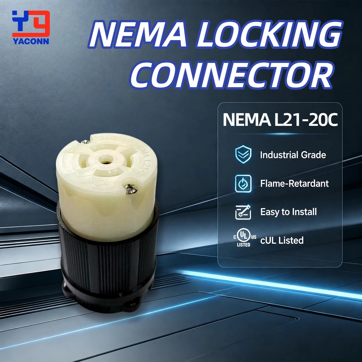 NEMA L21-20C Twist Lock Connector 20A 120/208V 4-Pole 5-Wire Industrial Locking Connector for Generator, Industrial Equipment