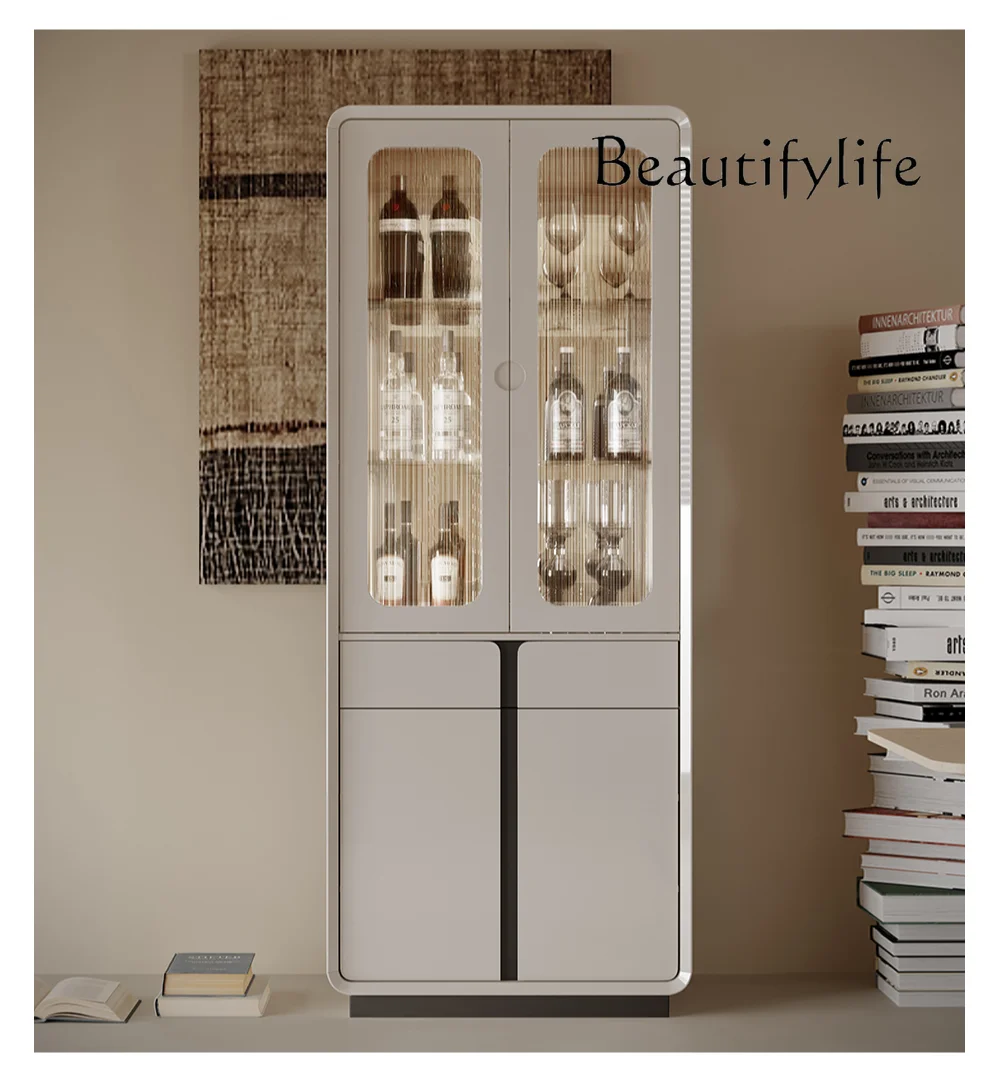 

Nordic Cream Style Solid Wood Small Wine Cabinet Household Minimalist Display Cabinet