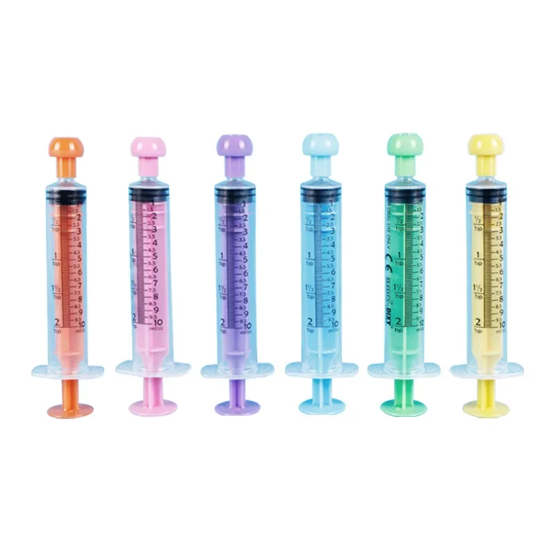 5/10ml Color Straight Mouth Syringe with Plastic Cap Pet Animal Feeding Syringe Rubber Stopper Disposable Pump Measuring Scale