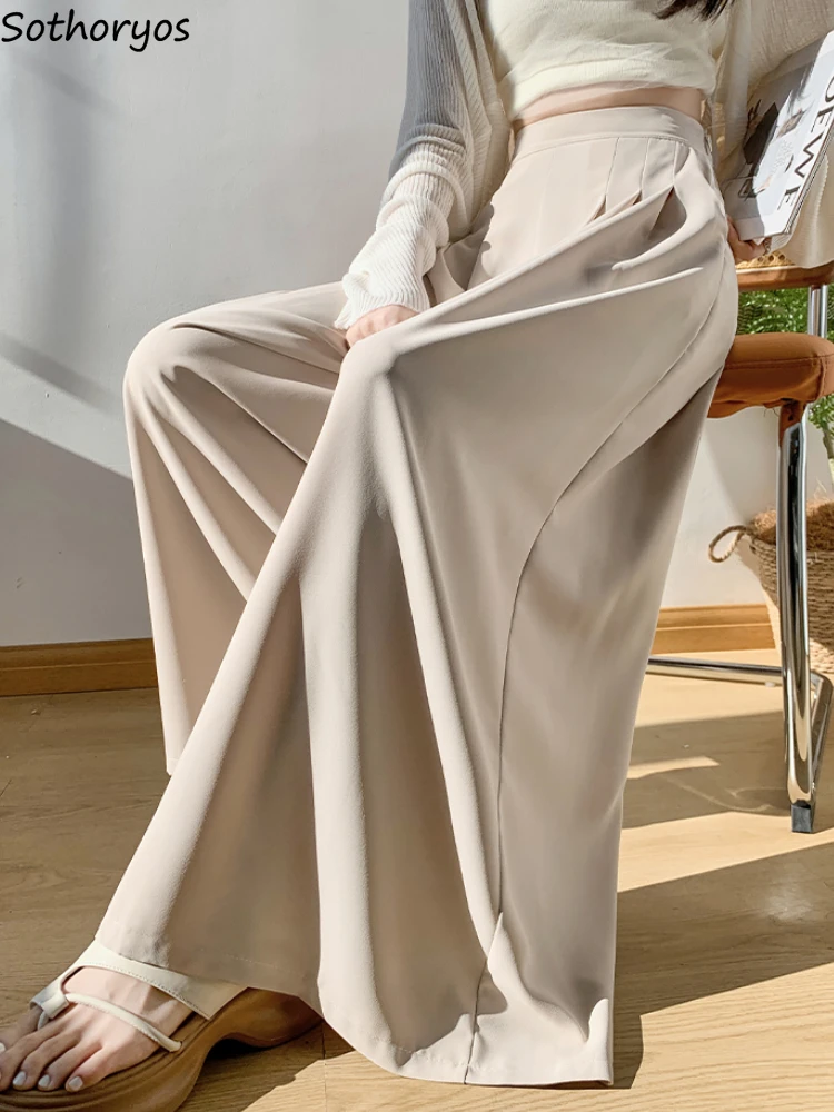 Baggy Pants Women Simple Elegant Folds Classic Office Lady Korean Style All-match Casual Streetwear Wide Leg Pantalones De Mujer