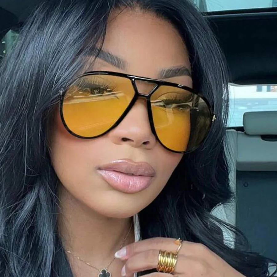 Vintage Oval Oversized Gradient T Sunglasses Women New Fashion Brand Double Beam Cat Eye Sun Glasses Men Chic Outdoor Shades