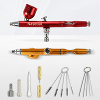 Red/Gold Airbrush Dual Action Gravity Feed 0.3mm Nozzle Spray Gun  Cake Decorating Brushes For Nail Manicure With Wrench Straw