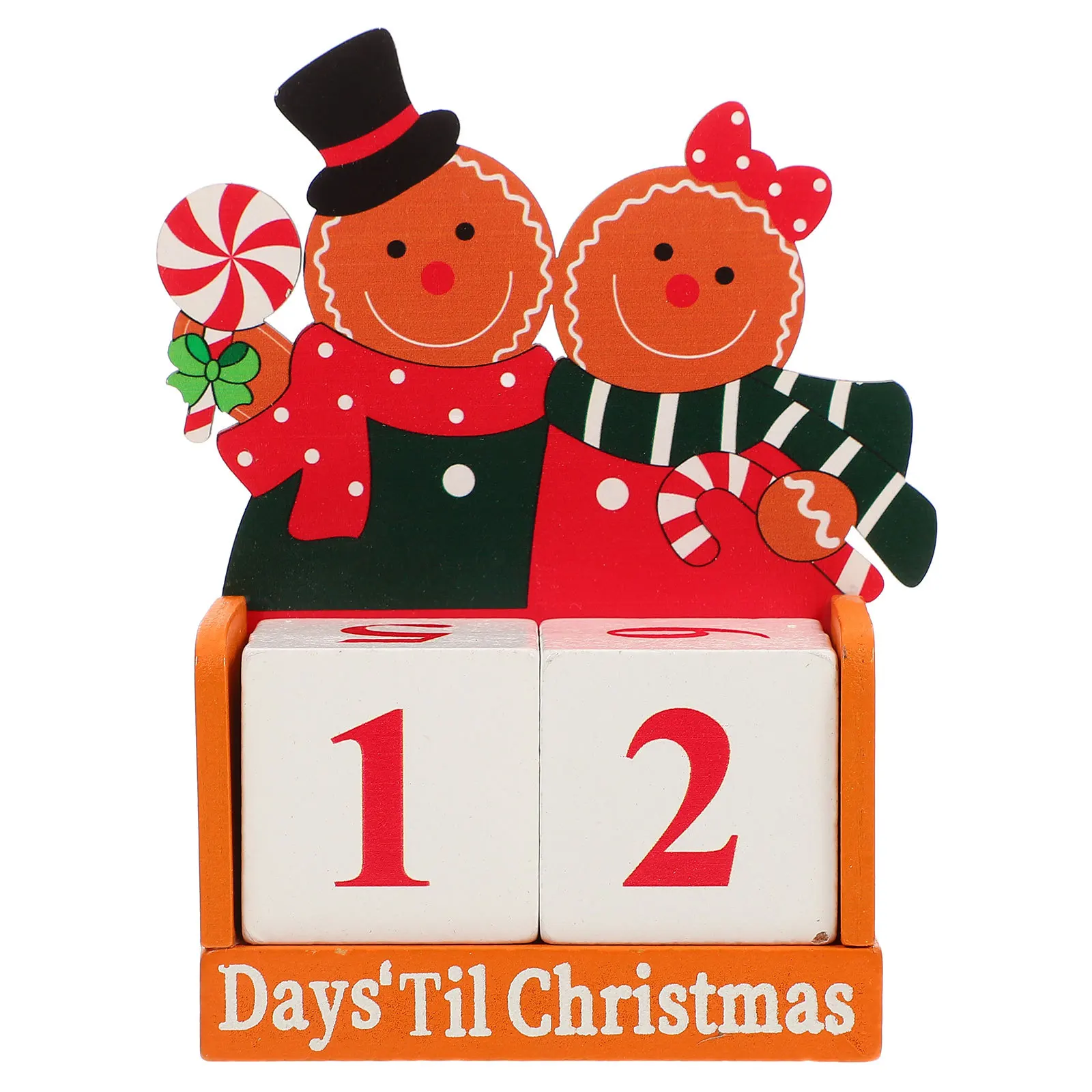 

Wooden Christmas Blocks Calendar Couple Gingerbread Man Decoration for Tabletop Mantelpiece Desktop Home Holiday Decor Xmas