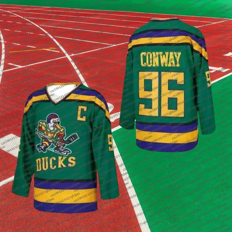 Ice Hockey jersey DUCKS 96 CONWAY jerseys Sewing embroidery Outdoor sportswear movie Green Big size 2024