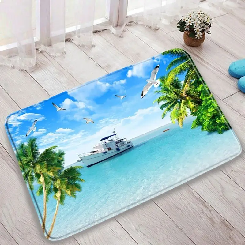 Sunset Ocean Beach Landscape Mat Wrinkle-Resistant Doormat Washroom Entrance Decorative Washable Carpet Non-slip Easy Clean Rug