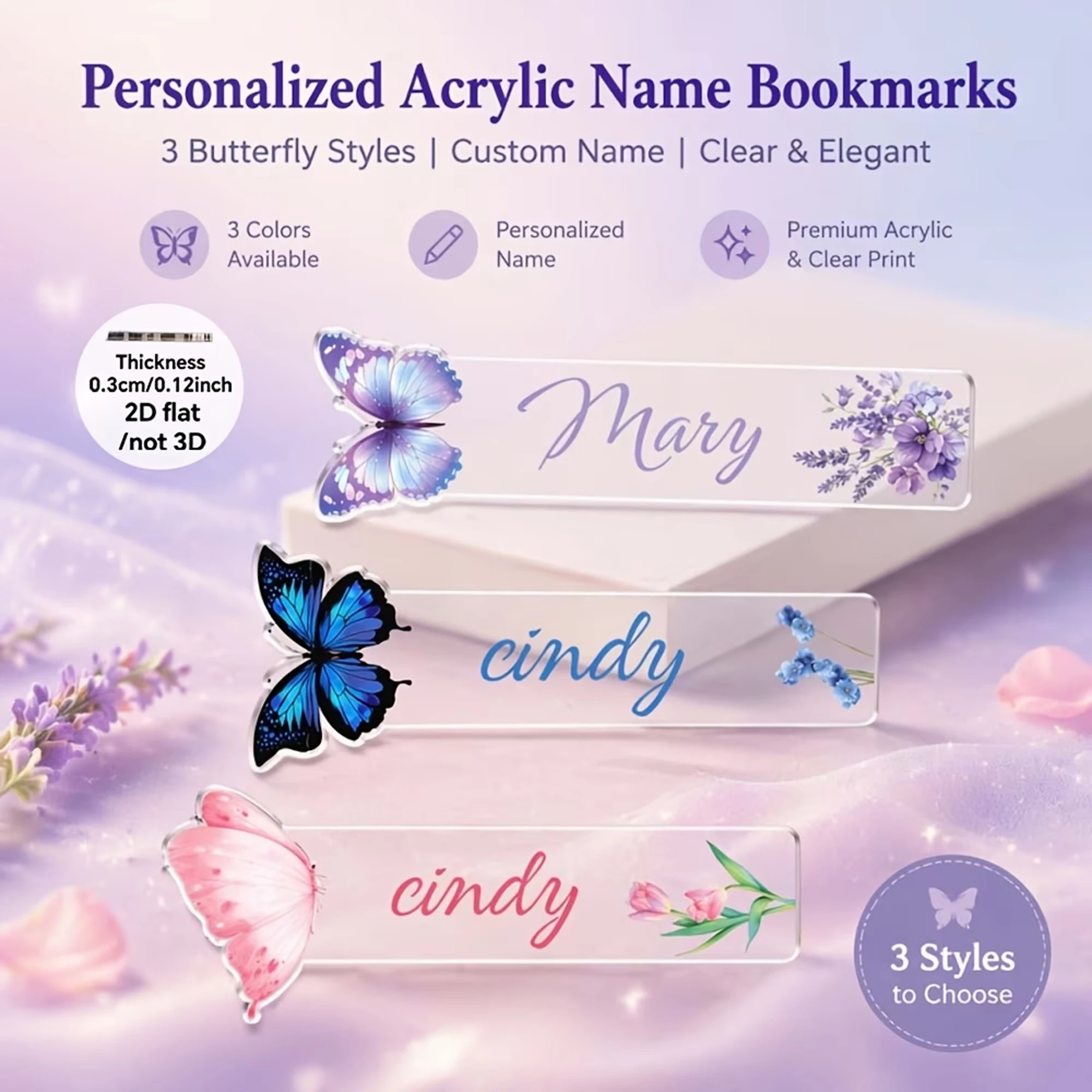Personalized Name/Text Bookmarks, Available in Multiple Languages and Colors—Supports Multiple Languages, Spring Tulip Butterfly Page Markers, Ideal Gifts for Book Lovers and the Office, Can Be Customized in Bulk, Empl