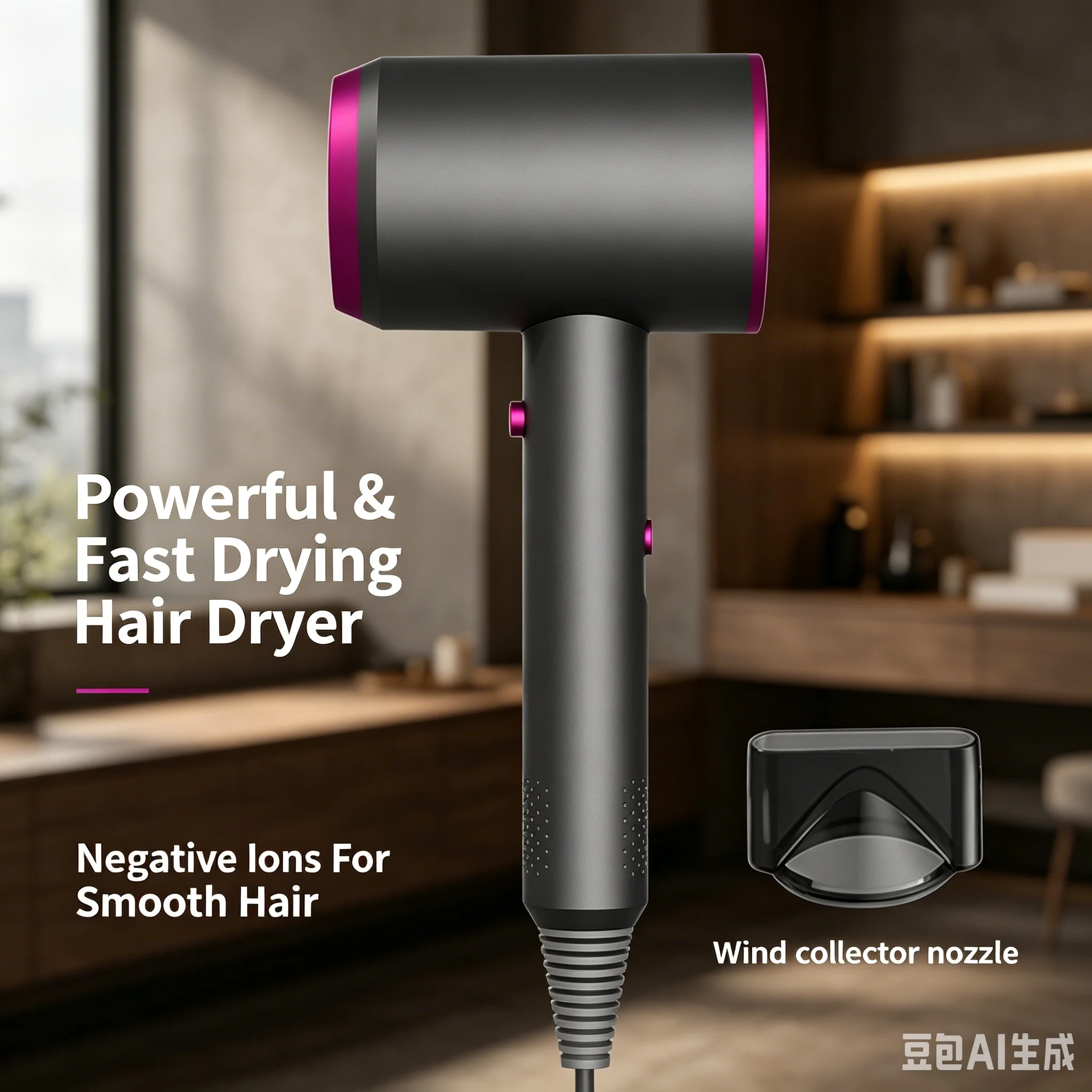 

Ionic Hair Dryer with Wind Collector Nozzle, Adjustable Hot & Cold Wind Blow Dryer Household Fast Drying Hair Styling Tool