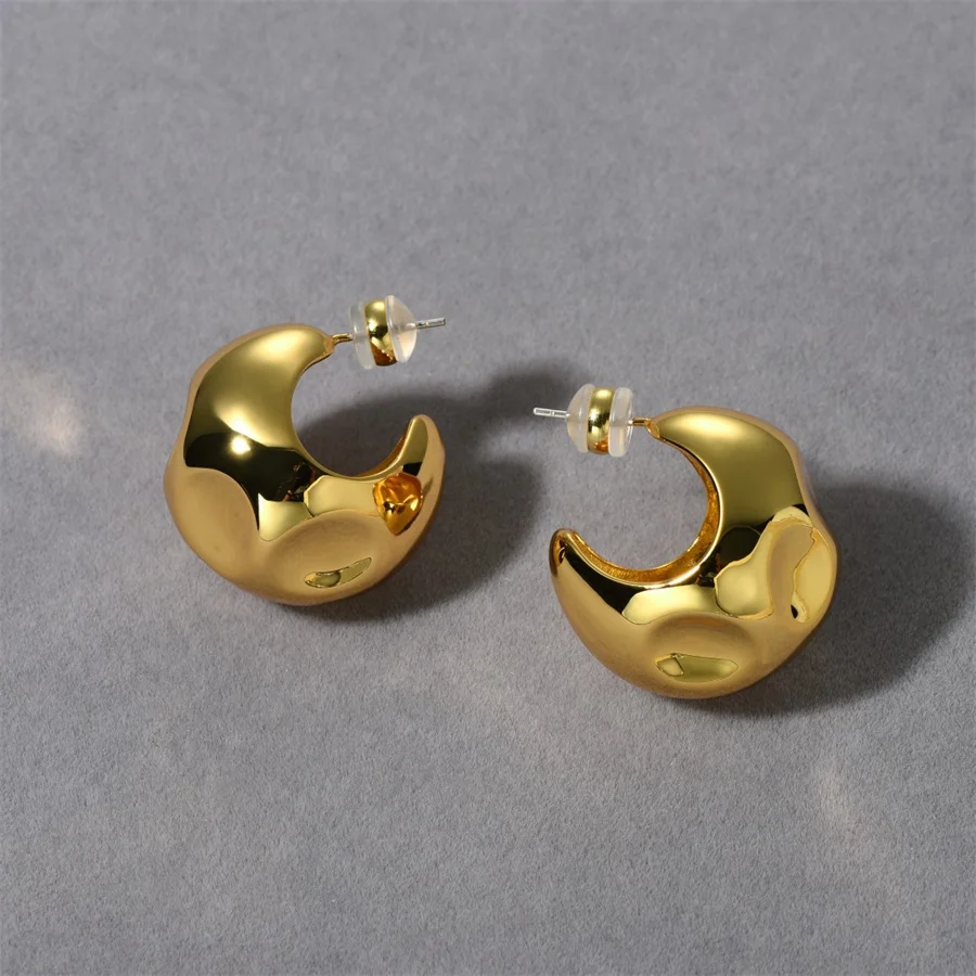 Fashion Vintage Concave Convex Design C-Shaped Earrings for Women Light Luxury High-end Charm Daily Wear Jewelry Gift Trend