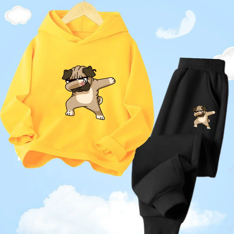 Funny Dabbing French Bulldog Dog Hoodie Set Casual Thin Hoodies + Pants Two-Piece Tracksuit Trendy Sportswear Set