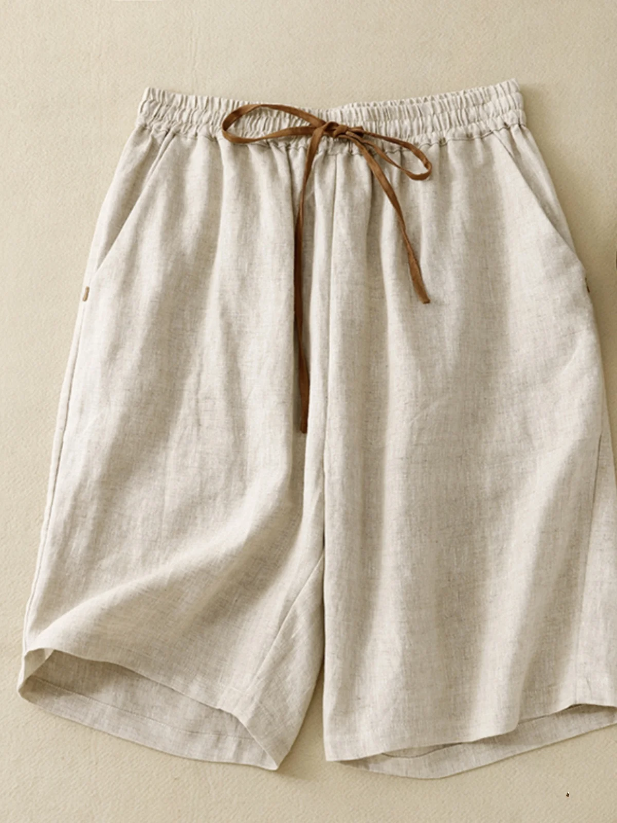 

High Waist Wide Leg Cotton Linen Short Pants Women Summer 2024 New Loose Drapey Casual Thin Linen Five-Quarter Length Pants