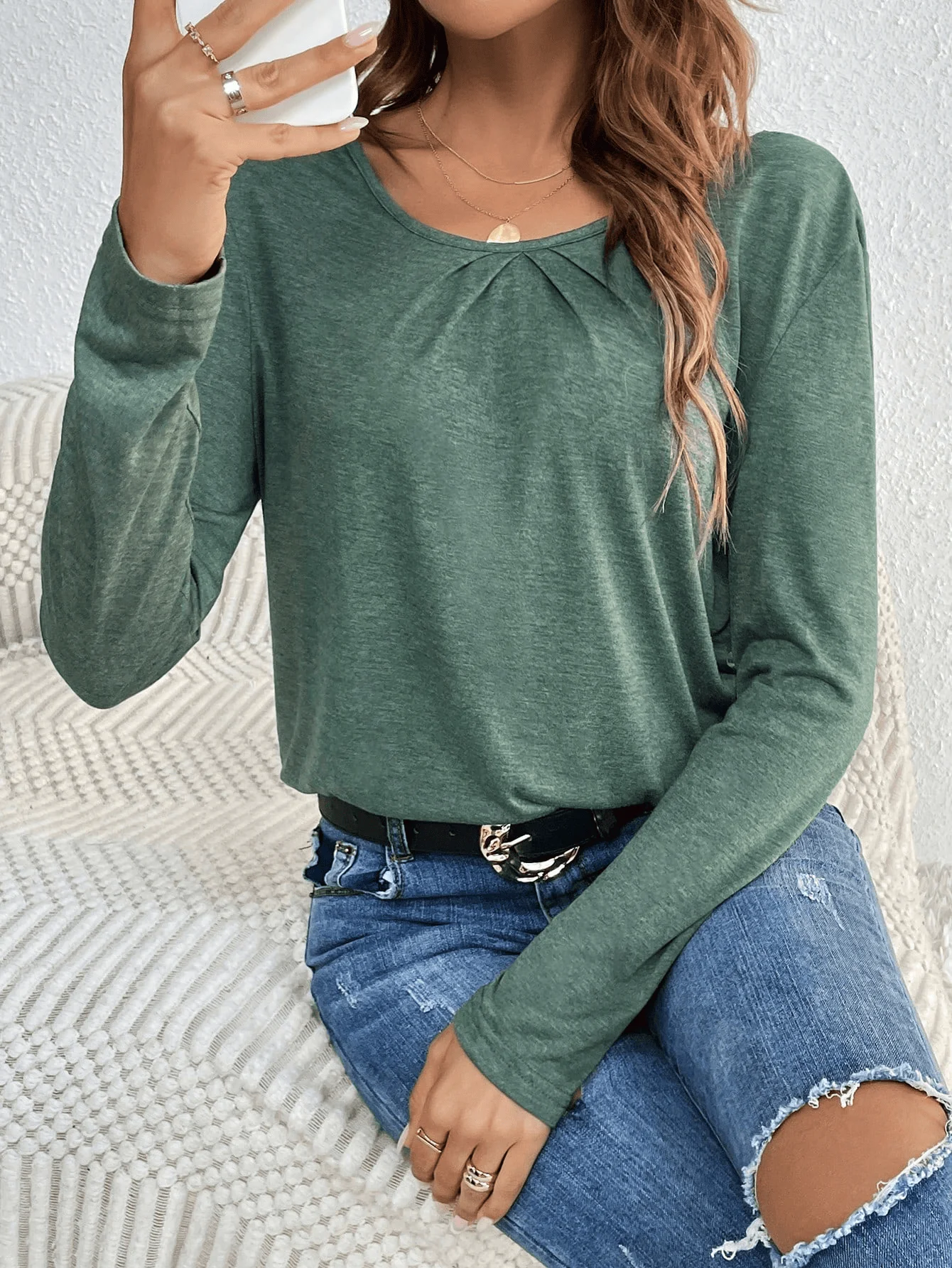 Summer short-sleeved, round-neck, loose-fitting lace cutout T-shirt, serving as a versatile base layer top.