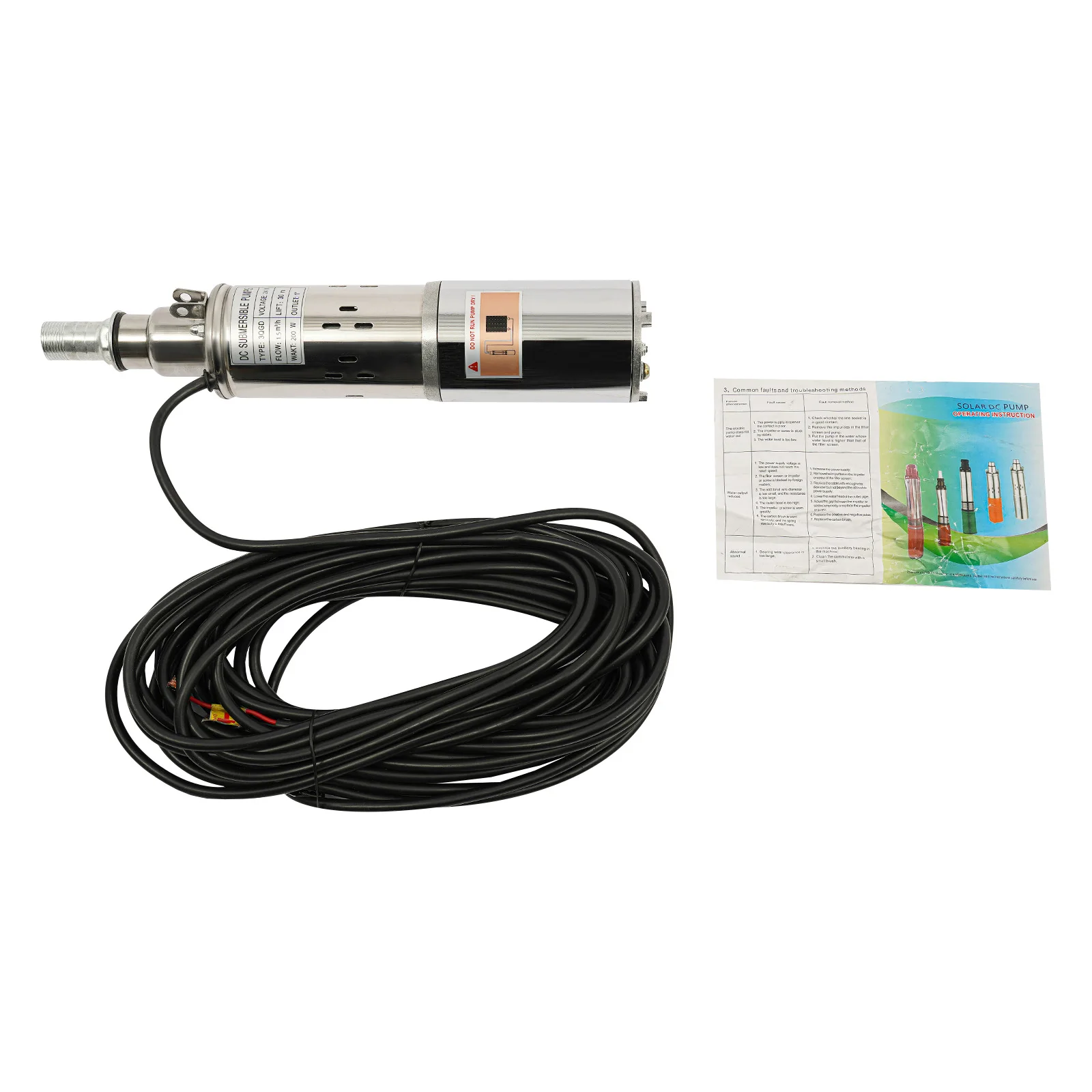 200 W elektrische solarbetriebene Wasserpumpe, Tiefbrunnen-Tauchpumpe, DC 24 V, 5,3 GPM Durchfluss, 98 Fuß Hub, Farm Ranch-Bewässerung – Detail 6