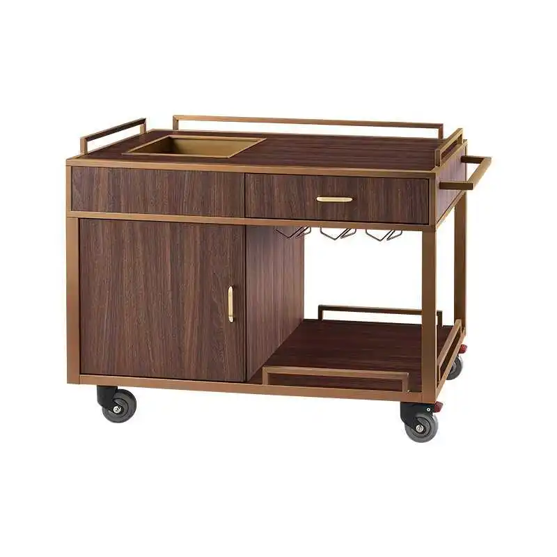 

Multifunctional service car Wine cart Room simple mobile cooking car Electric stove Food delivery car Walnut
