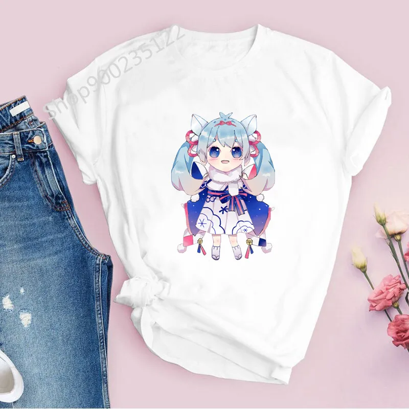 

Japanese Kawaii Anime Graphic T Shirts Women Sweet Soft Girls Cute Cartoon Print Tshirt Tees White Tops Summer Y2k clothes