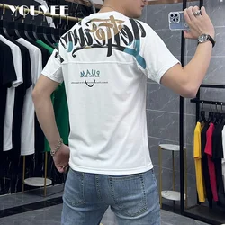 Summer New Men's T-shirt Slim Fit Printed Pattern Personalized Youth Fashion Half Sleeve Tees Round Neck Causal Male Clothing