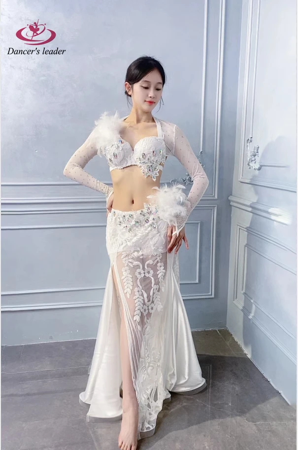 Belly Dance Performance Costume Practice Costume Women\'s Pure White Oriental Dance Costume Long Dress Costume