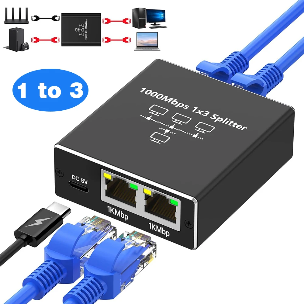 Conmutador Gigabit Ethernet Rj45, divisor, adaptador de extensión LAN, 1000Mbps, 1gbps, 4 puertos, 1 a 4, 3, 2 puertos, conector de red para enrutador